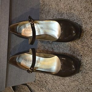 Guess by Marciano Platform High Heel Mary Janes Brown Patent Leather Siz…